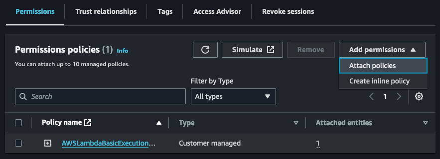 IAM lambda execution role