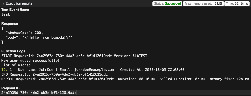 Lambda Execution Result