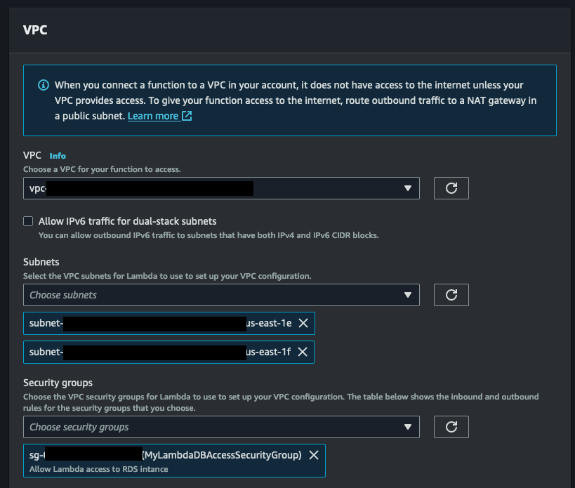 Lambda VPC configuration details